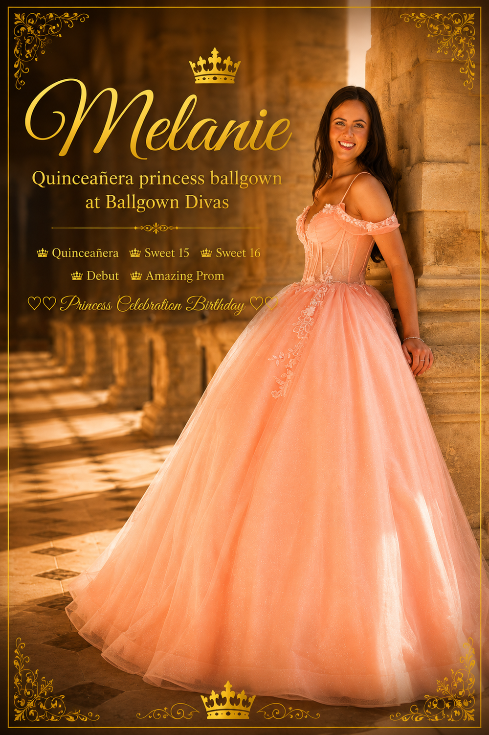 Melanie - Quinceañera Princess Ballgown - Tangerine