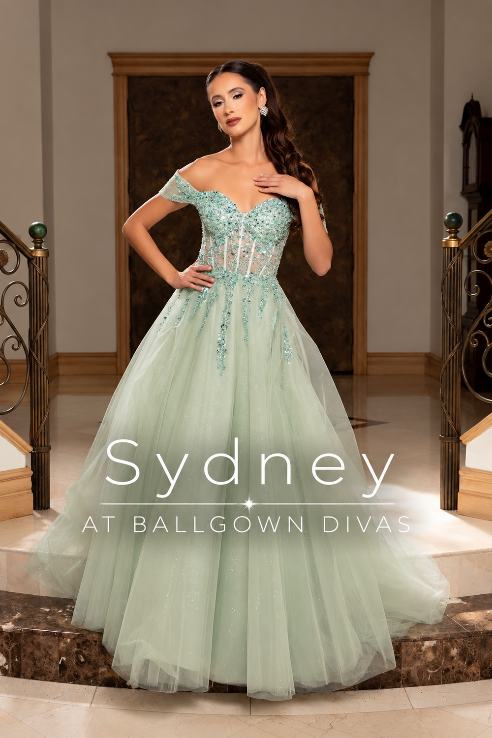 Sydney - Tulle Embroidered Ballgown Prom Dress - Sage