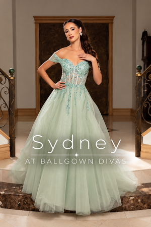 Sydney - Tulle Embroidered Ballgown Prom Dress - Sage