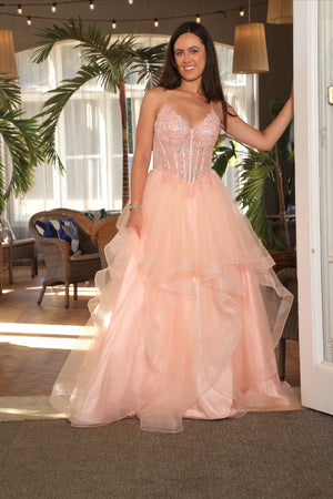 Jamie - Layered Ruffle Tulle Prom Dress - Navy