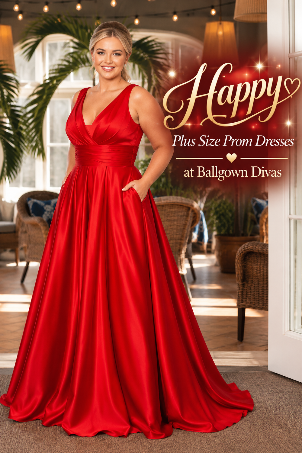 Happy - Plus Size Prom Dress - Red