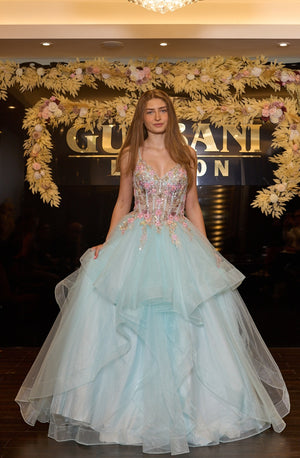 Cherry - Flower Corset Tull Prom Dress - Pink/Multi