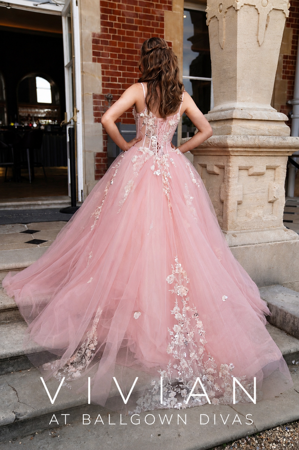 Vivian - Flower Princess Prom Dress - Coral
