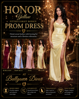 Honor - Fitted Corset Prom Dress - Yellow