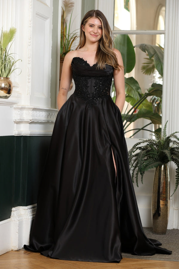 Sloane - Satin A-Line Prom Dress - Black
