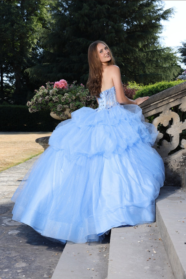 Skye - Layered Tulle Princess Prom Dress - Sky Blue