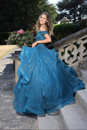 Cooper - Princess Ballgown Prom Dress- Teal and Yellow