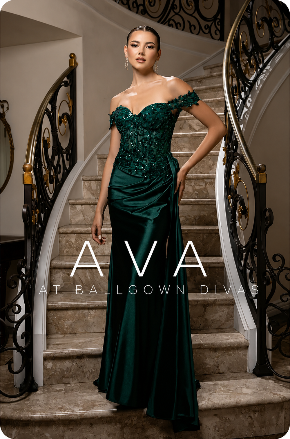 Ava - Off Shoulder Prom Dress - Green
