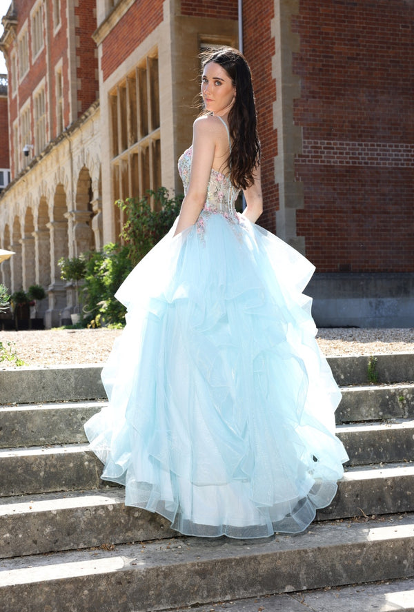 Cherry - Flower Corset Tull Prom Dress - Pink/Multi