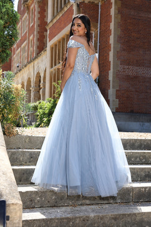 Autumn - Off The Shoulder Tulle Prom Dress - Sage, Pink, Sky Blue