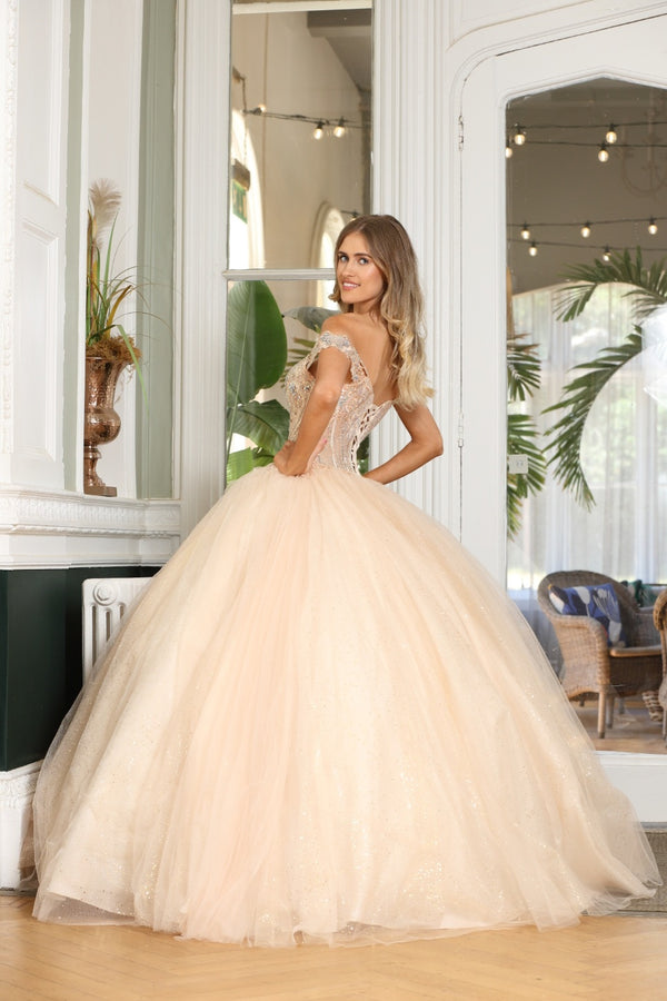 Lula - Off the shoulder ballgown prom dress - champagne