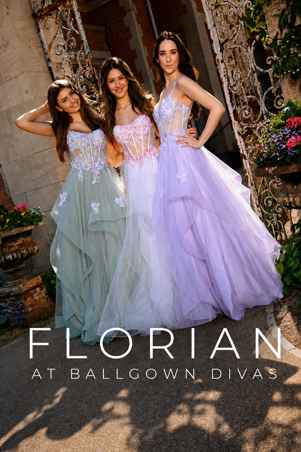 Florian - Layered Ruffle Tulle Prom Dress - Sage,Lilac,White, Sky