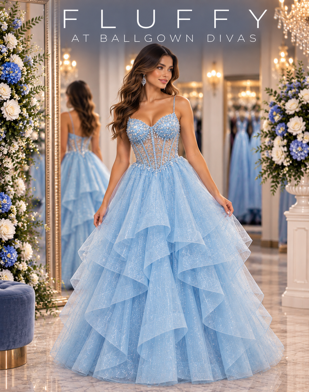 Fluffy - Layered Tulle Prom Dress - Baby Blue