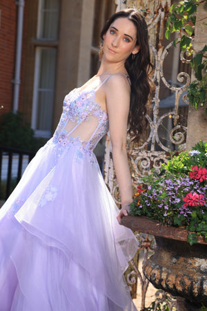 Florian - Layered Ruffle Tulle Prom Dress - Sky Blue