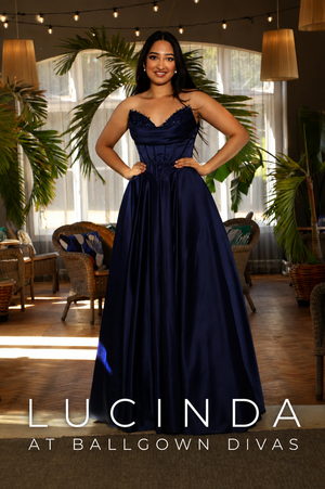 Lucinda - Satin A-Line Prom Dress - Navy
