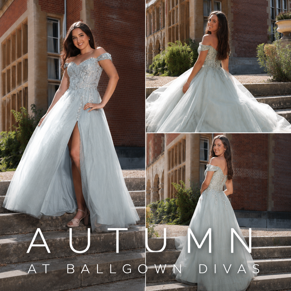 Autumn - Off The Shoulder Tulle Prom Dress - Sage