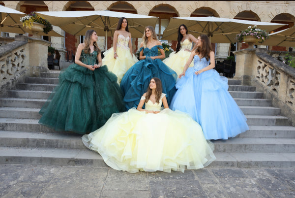 Cooper - Princess Ballgown Prom Dress- Teal and Yellow