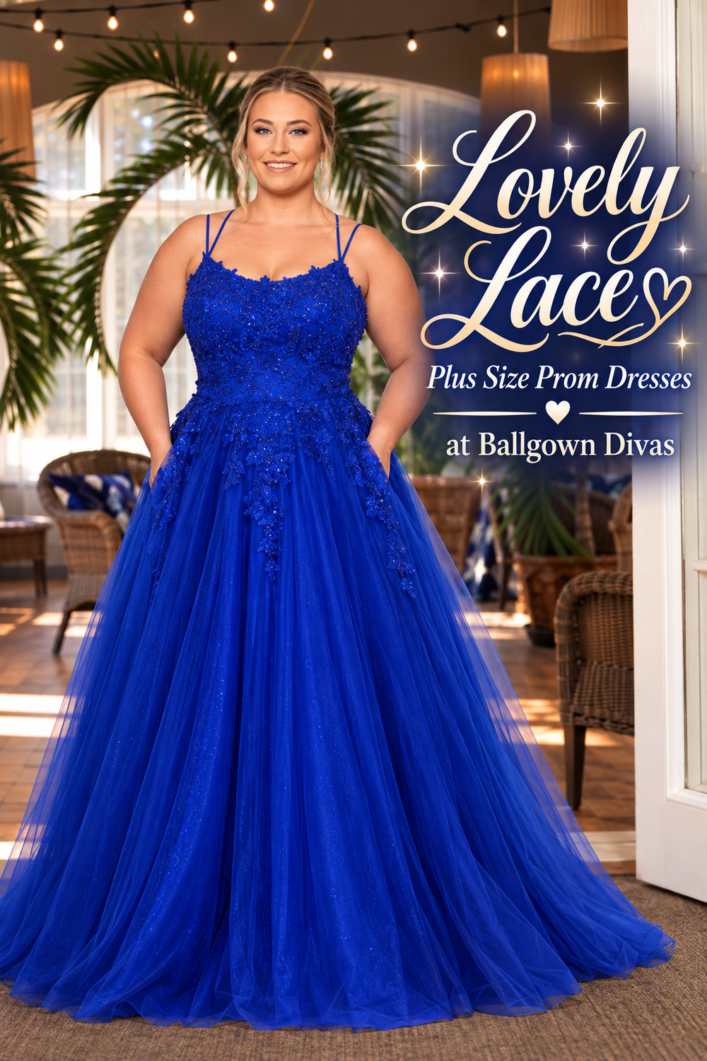 Lovely Lace - Plus Size Prom Dress - Royal Blue