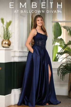 Embeth - Satin A-Line Prom Dress - Royal Blue