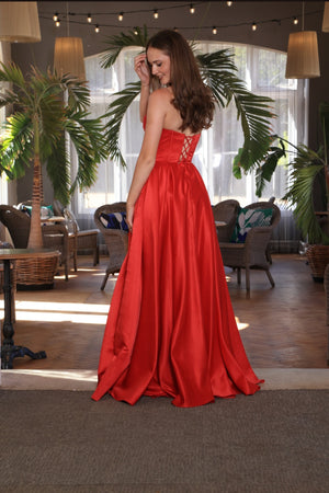 Lucinda - Satin A-Line Prom Dress - Navy