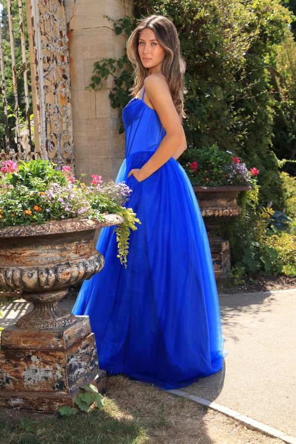 Suzie - Satin and Tulle Corset Prom Dress - Royal