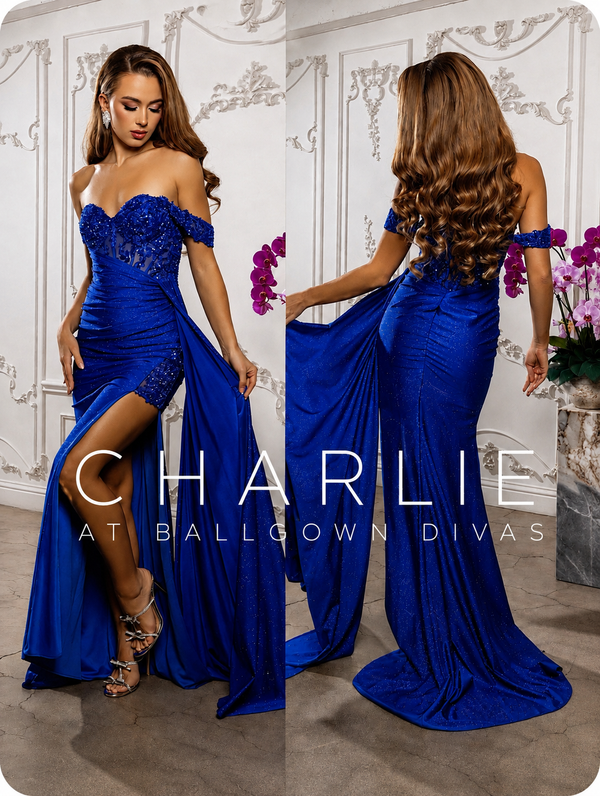 Charlie - glitter, sequin prom dress - blue