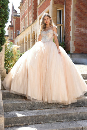 Lula - Off the shoulder ballgown prom dress - champagne