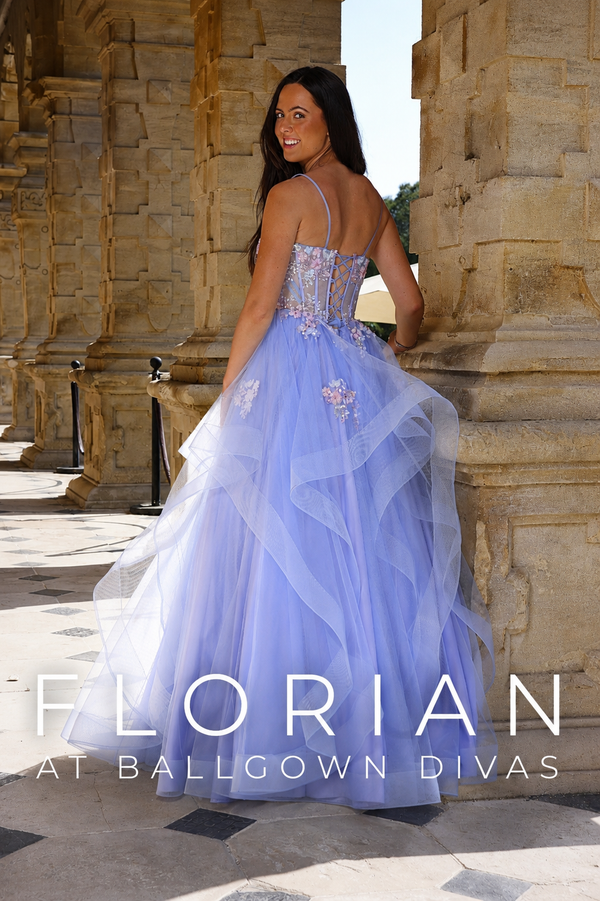 Florian - Layered Ruffle Tulle Prom Dress - Sky Blue