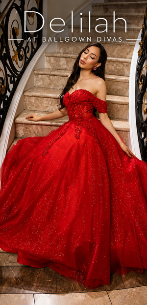 Delilah - Off Shoulder Tulle Ballgown Prom Dress - Navy