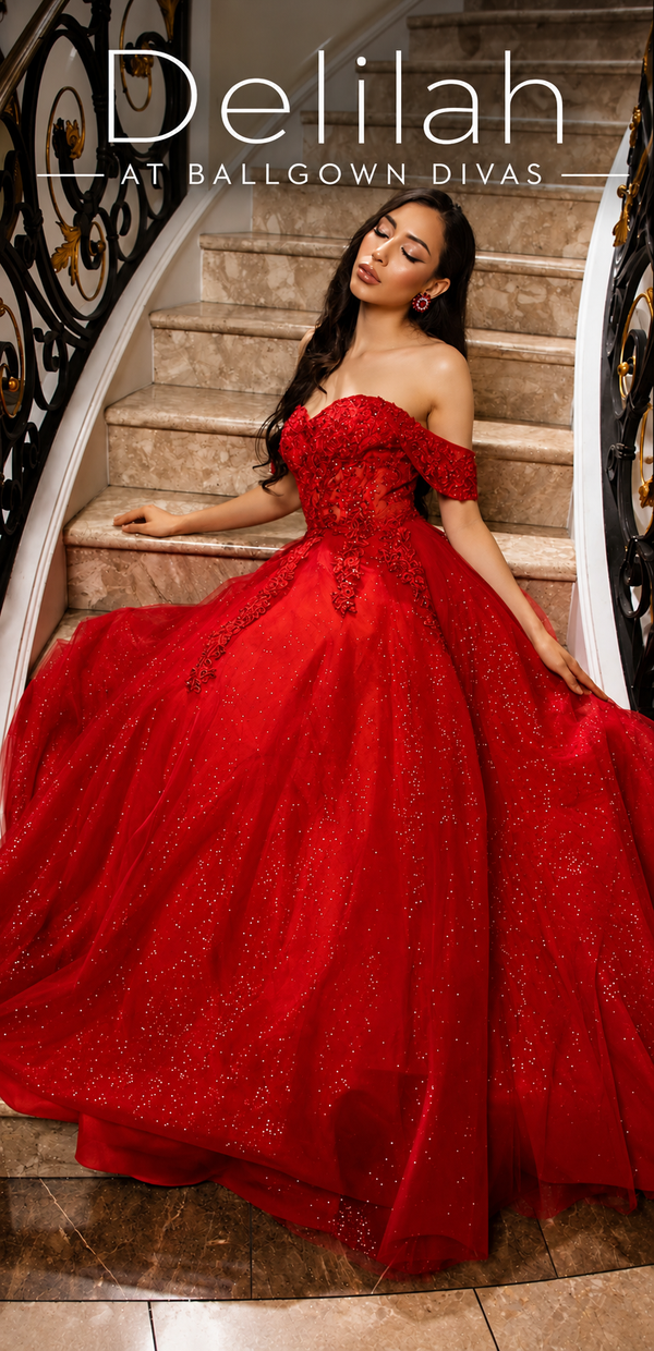 Delilah - Off Shoulder Tulle Ballgown Prom Dress - Navy