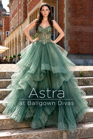 Astra - Lace embroidered layered prom dress - Sage