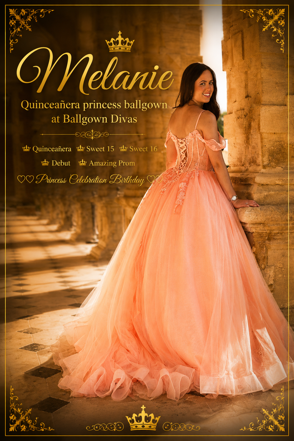 Melanie - Quinceañera Princess Ballgown - Tangerine