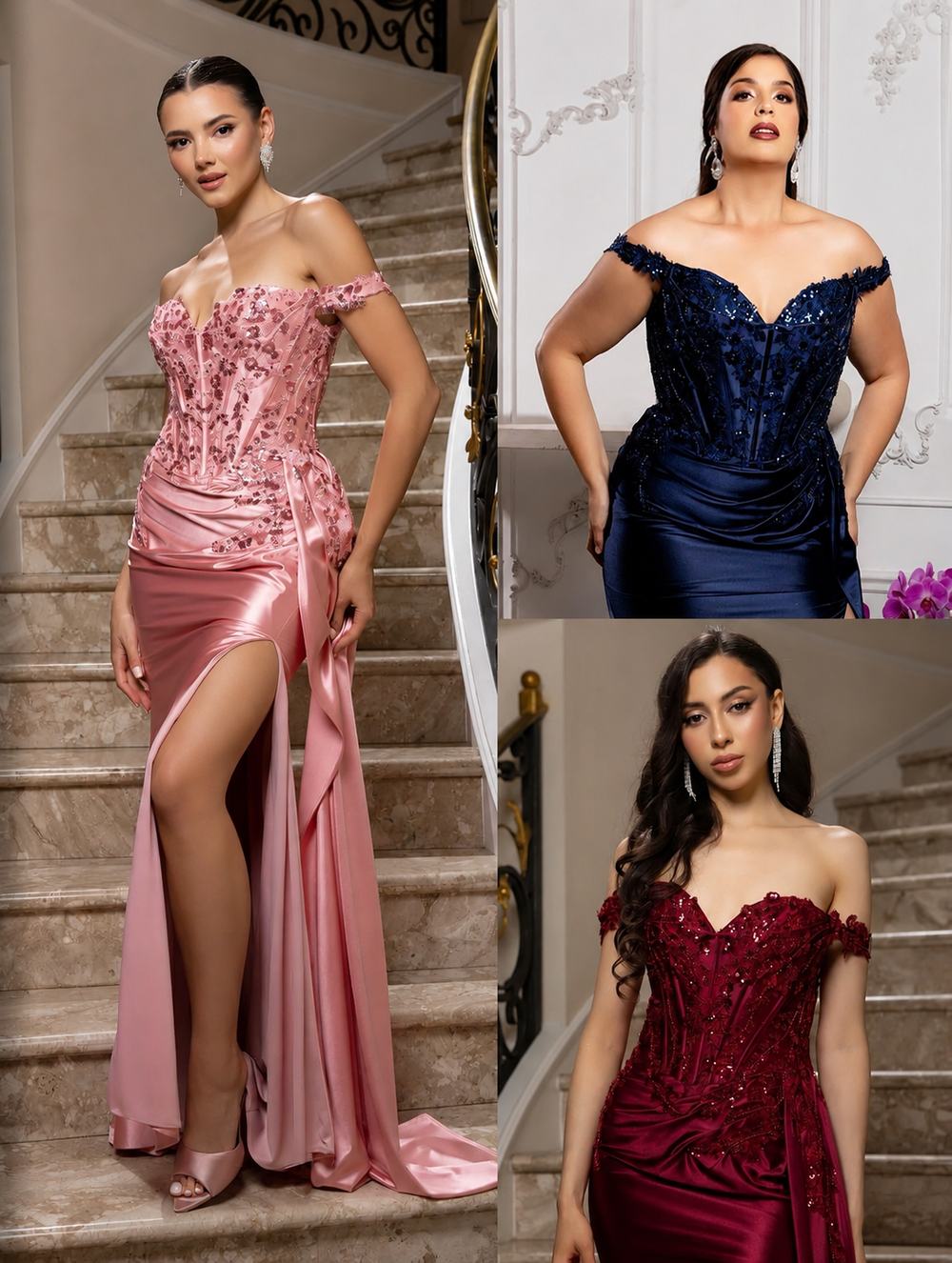 Georgie - off the shoulder prom dress - pink