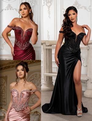 Frankie - Off the shoulder, fitted corset prom dress - Violet