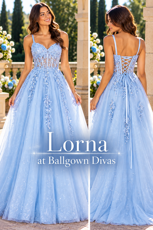 Lorna - Lace Bodice Ballgown Prom Dress - Pink