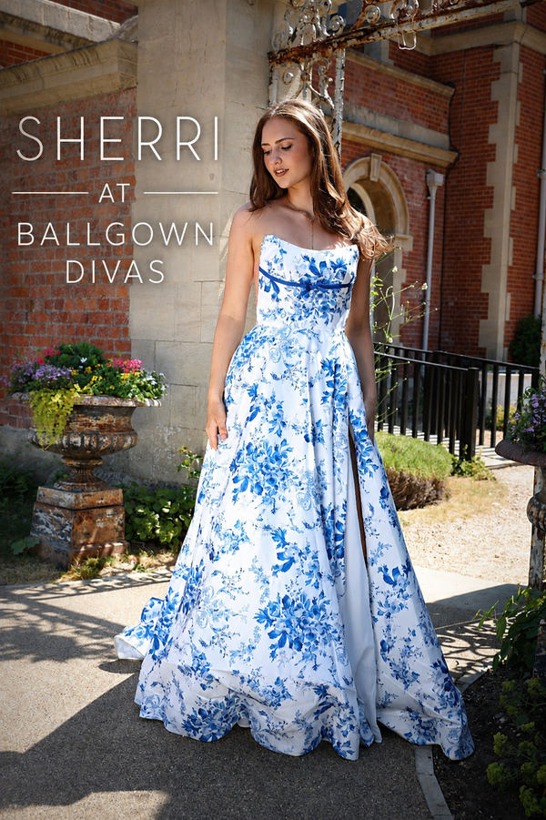 Sherri - Satin A-Line Prom Dress - Sky Blue Floral