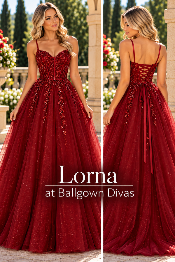 Lorna - Lace Bodice Ballgown Prom Dress - Burgundy