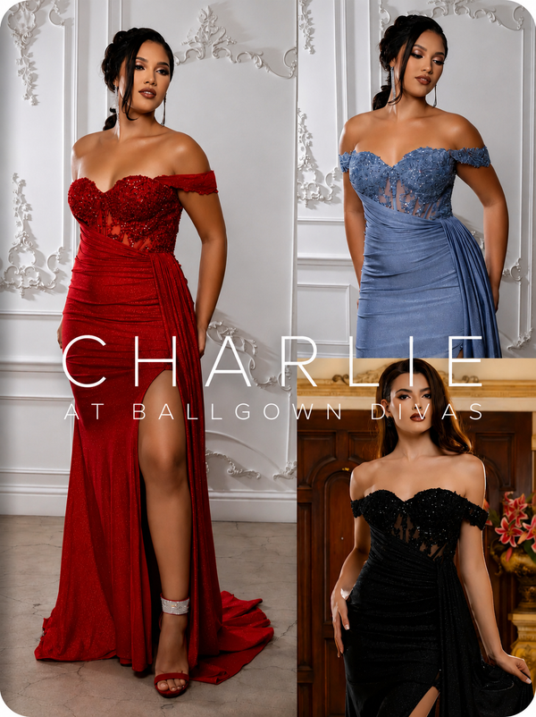 Charlie - glitter, sequin prom dress - red