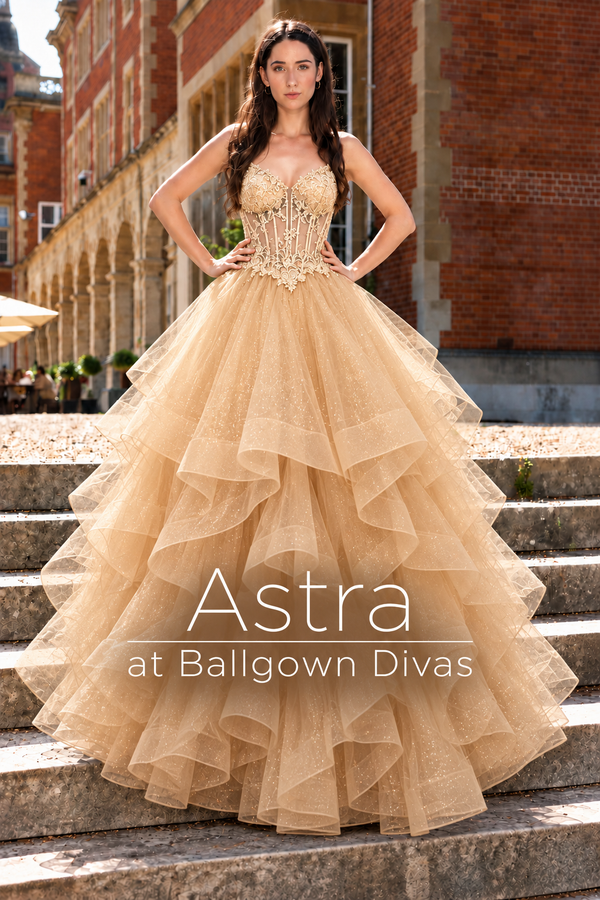 Astra - Lace embroidered layered prom dress - Red