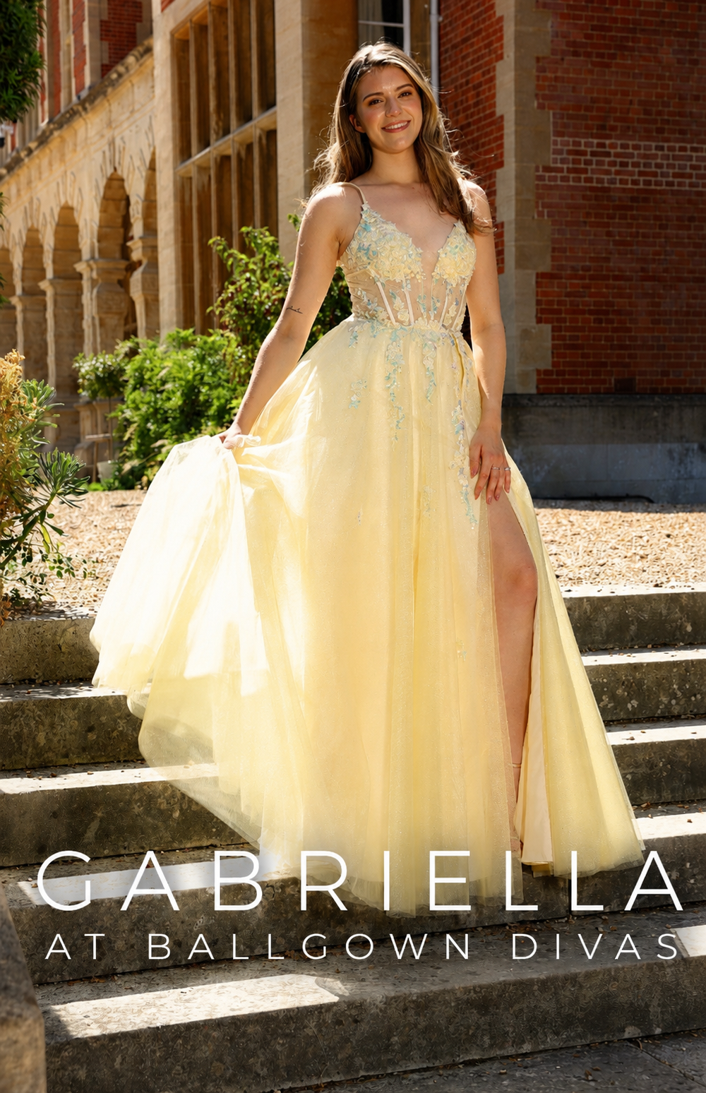 Gabriella - Corset Tulle Prom Dress - Yellow