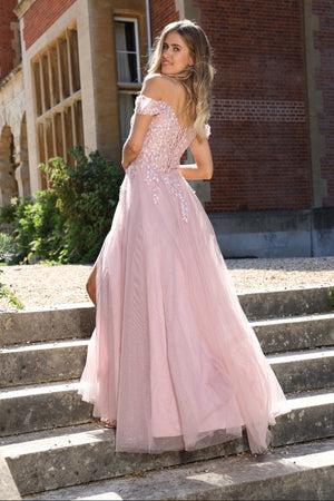 Autumn - Off The Shoulder Tulle Prom Dress - Sage, Pink, Sky Blue