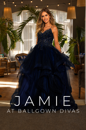 Jamie - Layered Ruffle Tulle Prom Dress - Navy