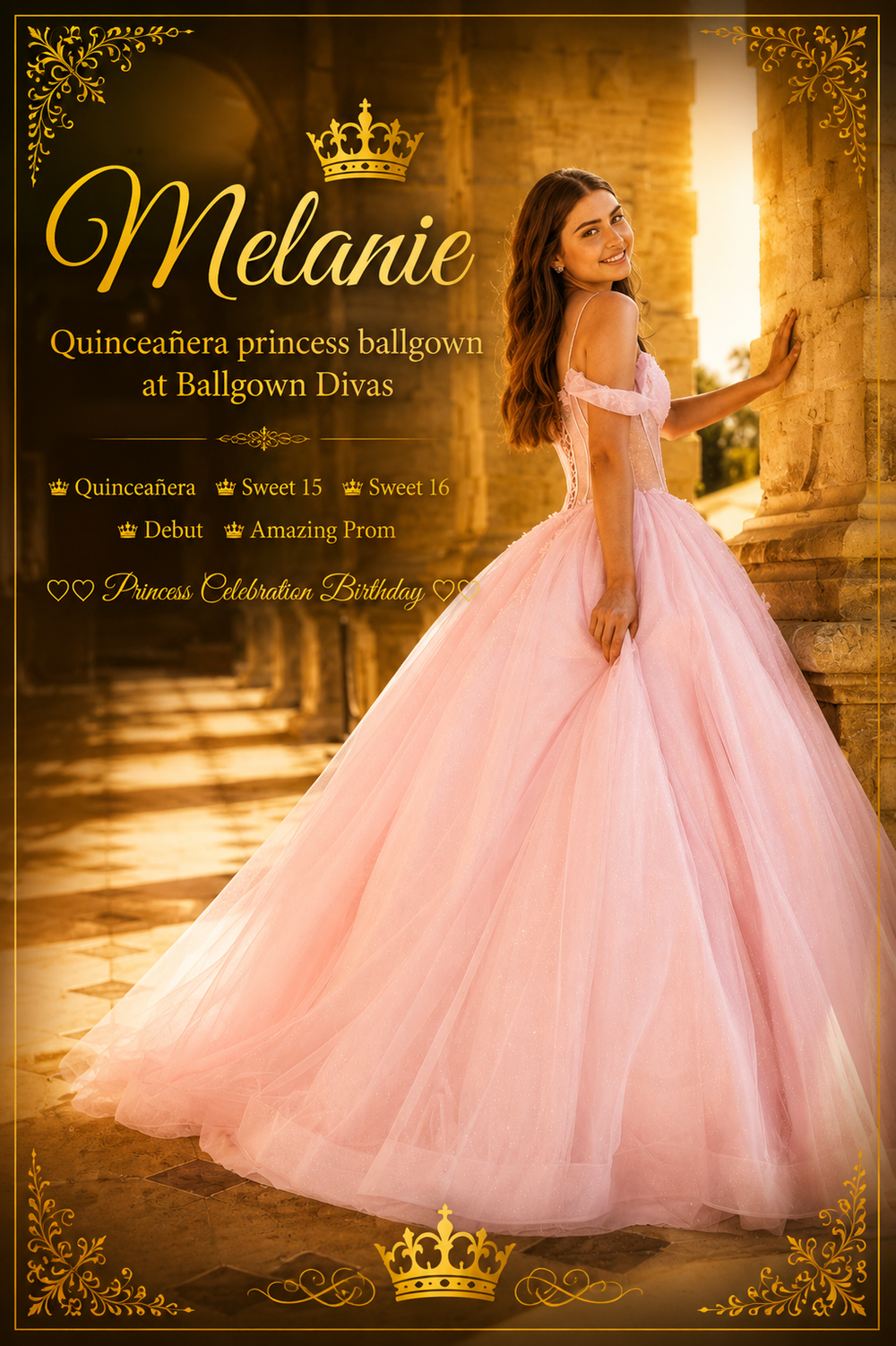Melanie - Quinceañera Princess Ballgown - Pink