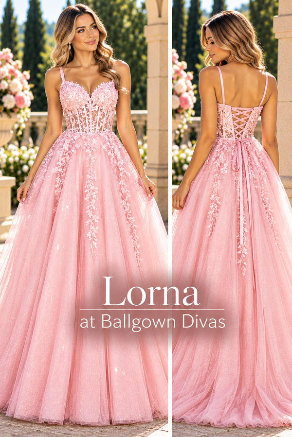 Lorna - Lace Bodice Ballgown Prom Dress - Burgundy