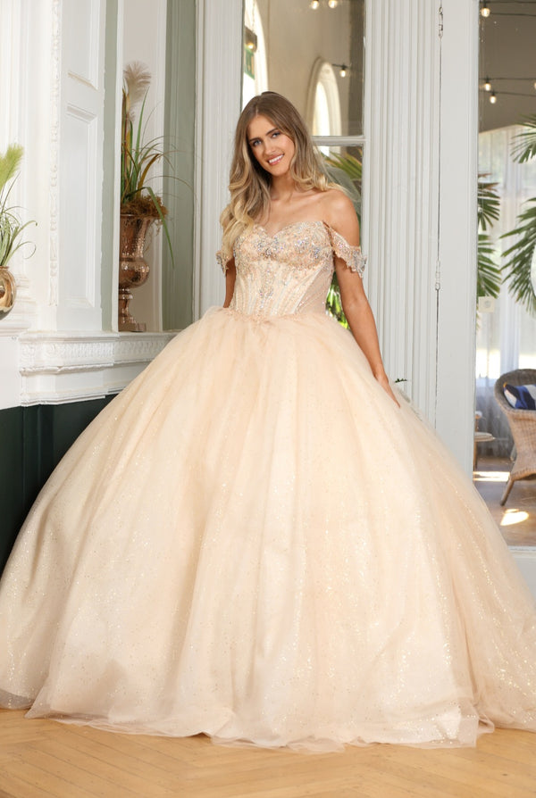 Lula - Off the shoulder ballgown prom dress - champagne