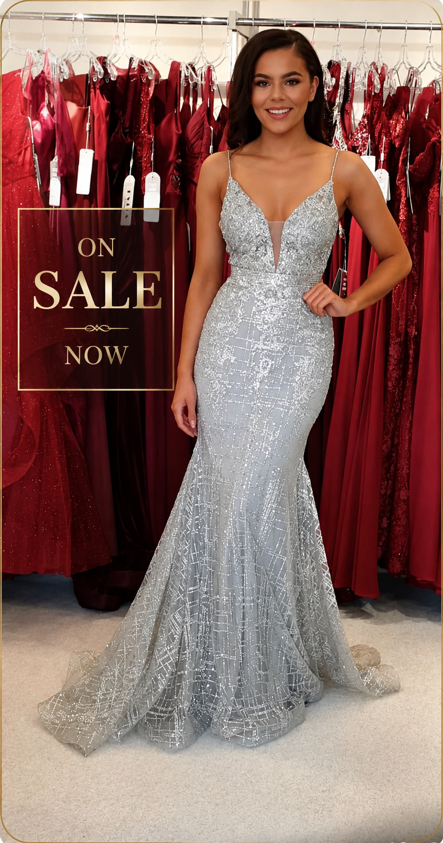Fitted Prom Evening Dress - Silver
