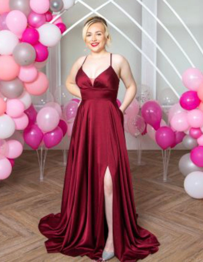 A-Line Prom Evening Dress - Satin V Dress