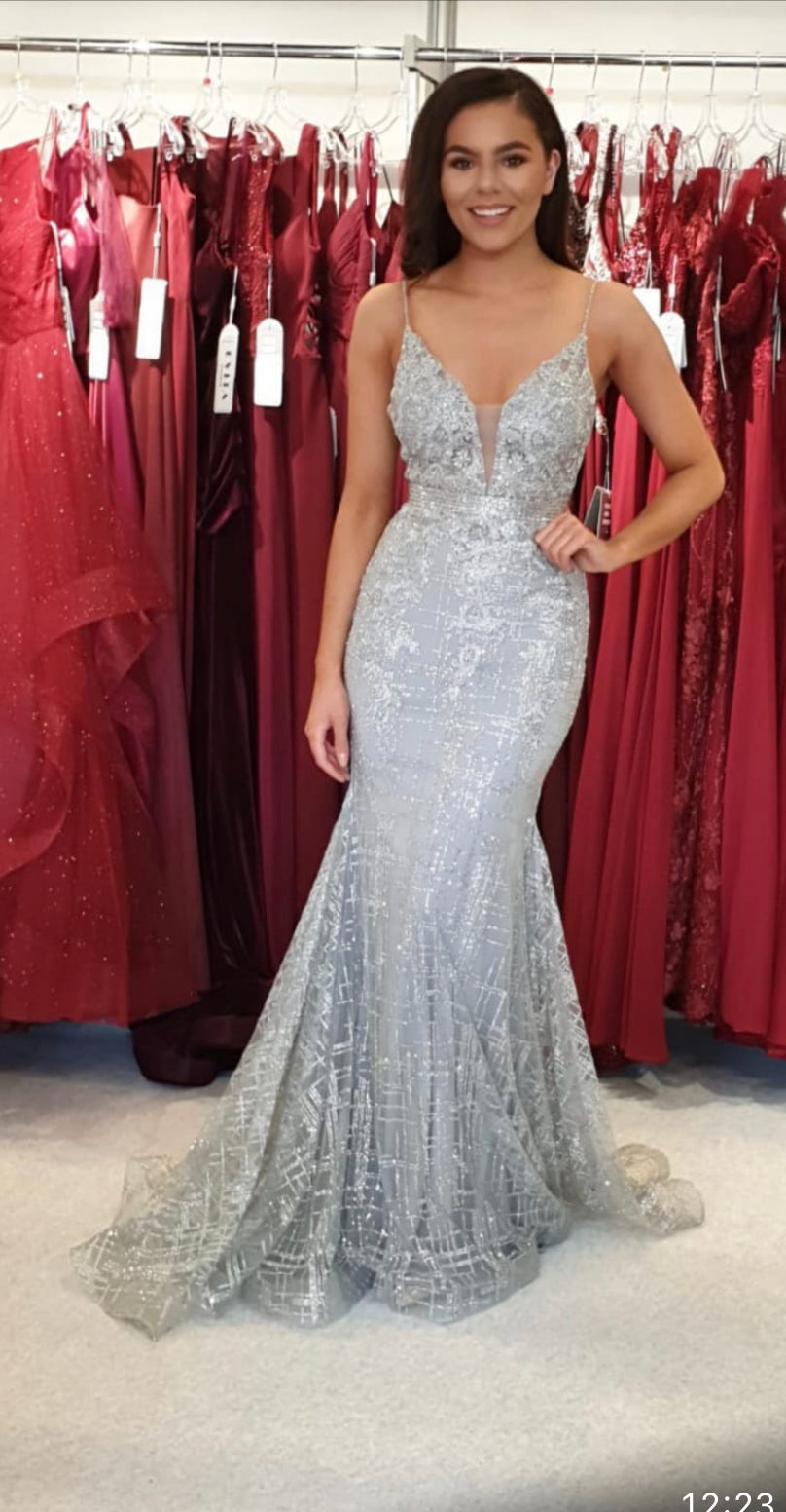 Fitted Prom Evening Dress - Silver