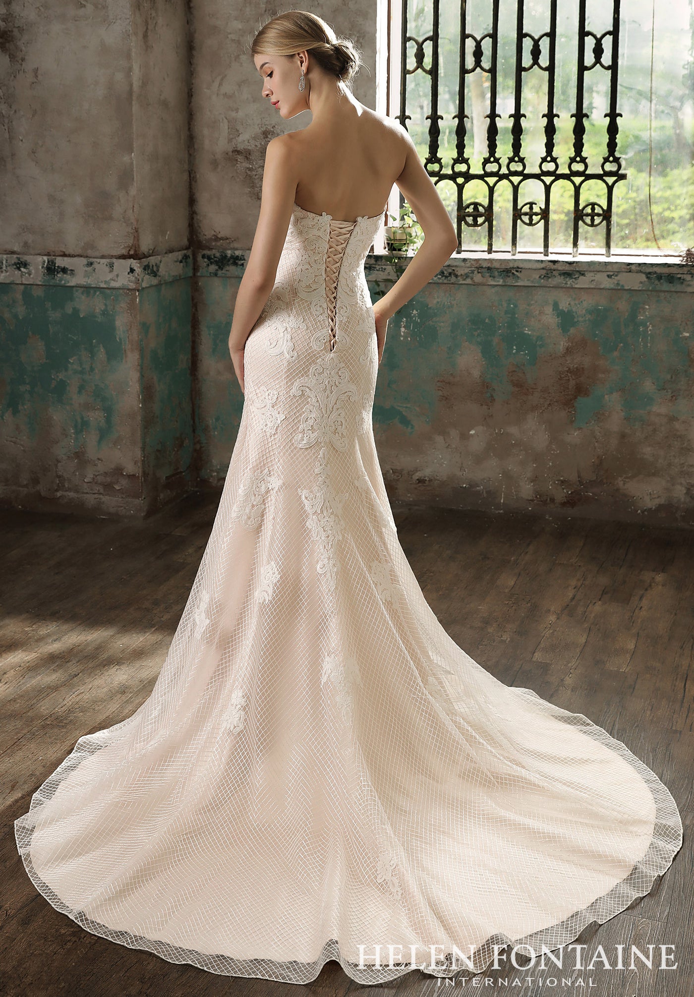 WEDDING DRESS ‘celine’ - Ivory/Blossom Pink UK 14